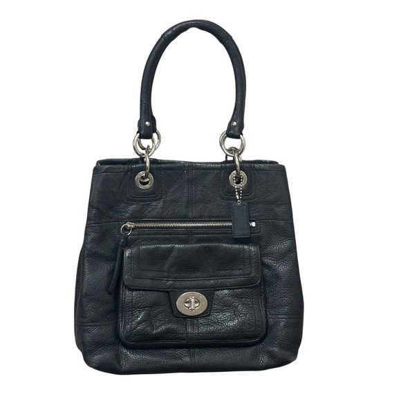 Coach Y2K Vintage Hampton Black pebbled leather purse green...